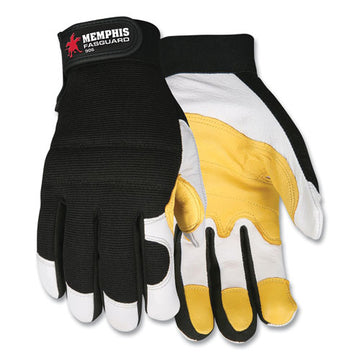 MCR™ Safety Goatskin Leather Palm Mechanics Gloves, Black-yellow-white, Large freeshipping - TVN Wholesale